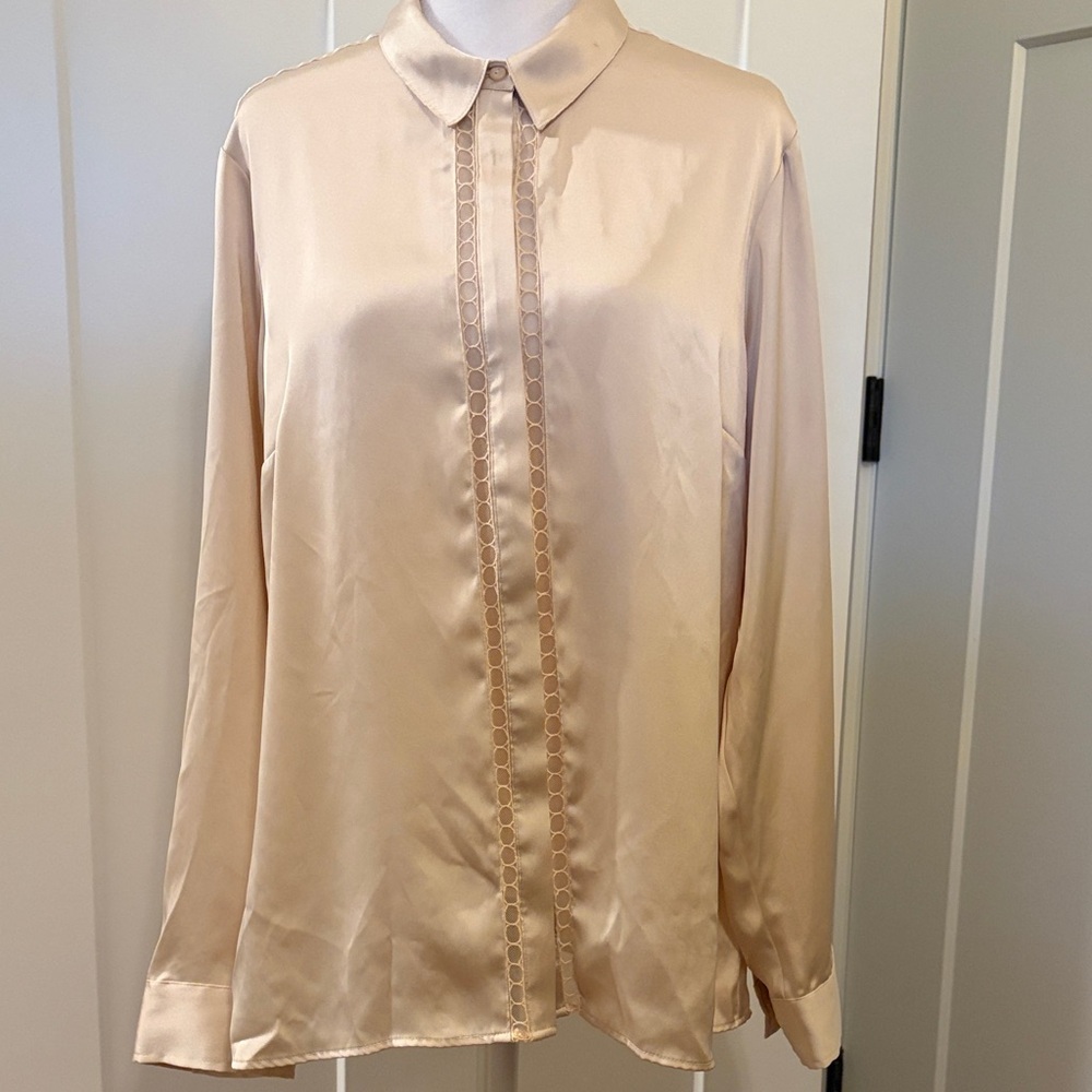 Express Portofino Womens Cream Elegant Long Sleeve Blouse Size L